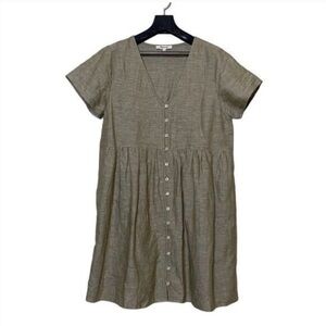 Madewell Linen Blend Button Front Alexandra Dress Medium Khaki with Pockets